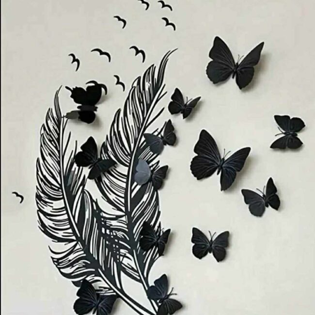ملصق الريش، الطيور و الفراشات السوداء ثلاثية الأبعاد