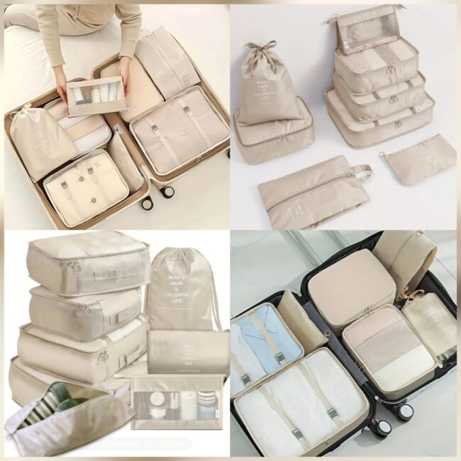 Ensemble de 8 organiseurs de voyage en nylon durable 